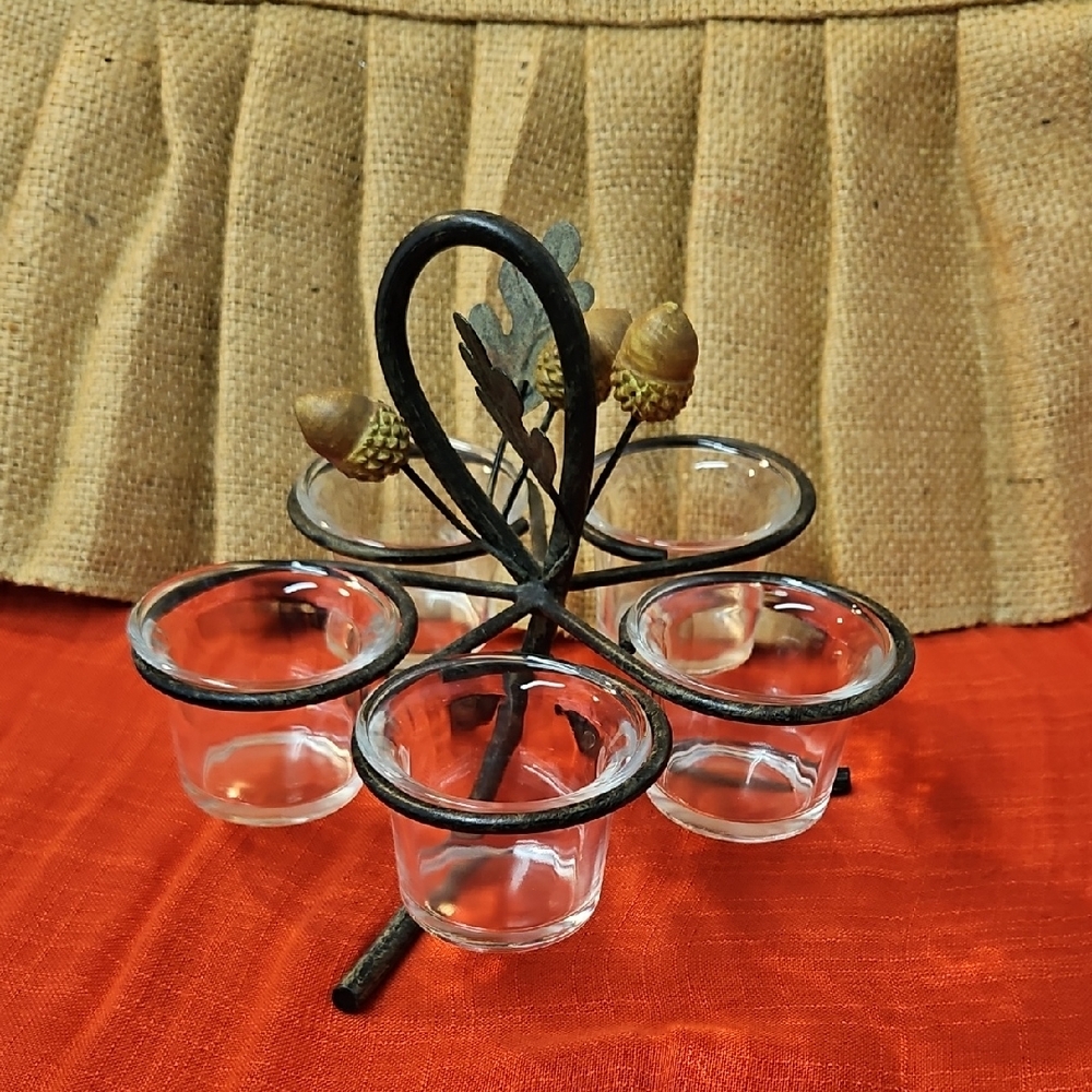 Metal Acorn Tea Light Holder with Glass Cups